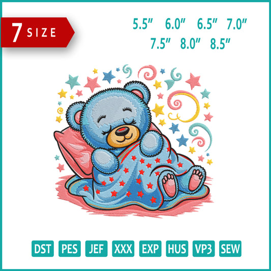 Teddy Bear Sleeping Embroidery Design Files - 7 Size's