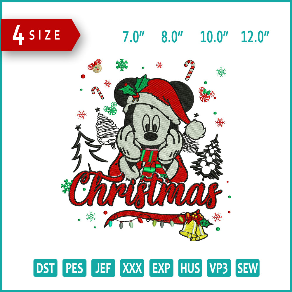 Mickey Mouse Christmas Embroidery Design Files - 4 Size's