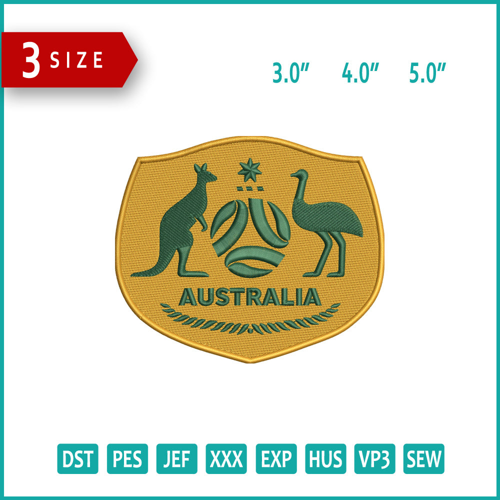 Australia National Football Logo Embroidery Design Files - 3 Size's