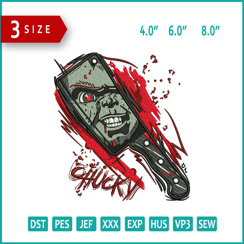 Chucky SAW Embroidery Design Files - 3 Size's