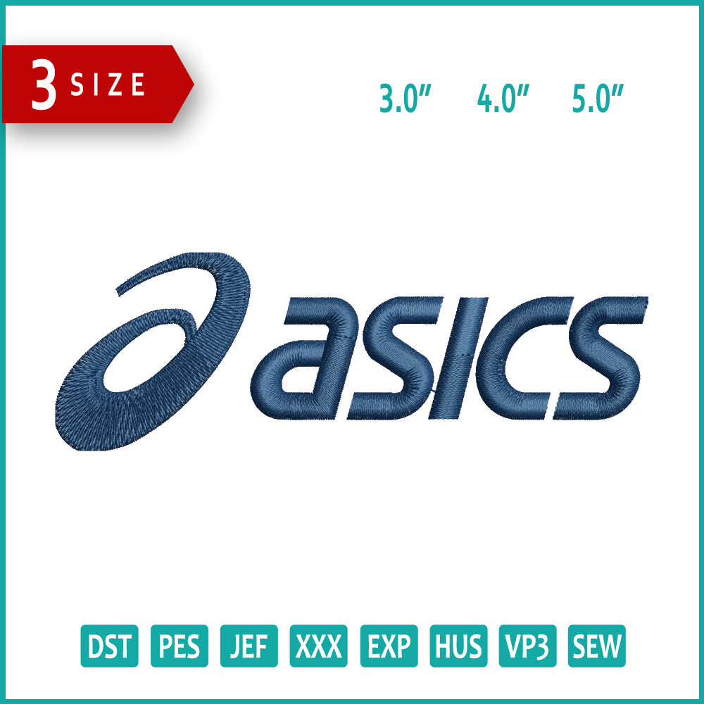 ASICS Corporation Embroidery Design Files - 3 Size's