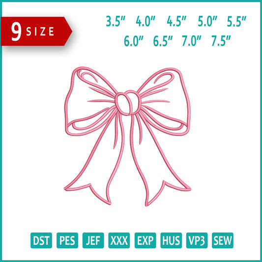 Elegant Ribbon Bow Applique Embroidery Design Files - 9 Size's
