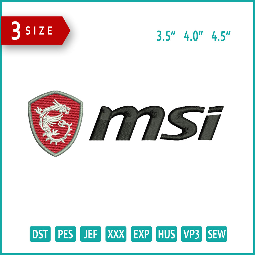 MSI Logo Embroidery Design Files - 3 Size's