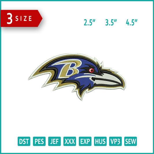 Baltimore Ravens Embroidery Design Files - 3 Size's