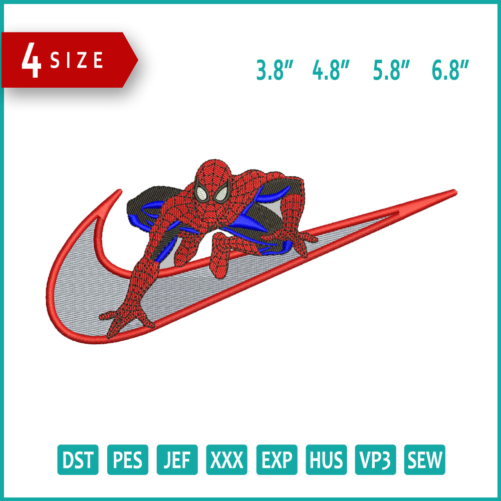 Spiderman Swoosh v5 Embroidery Design Files - 4 Size's