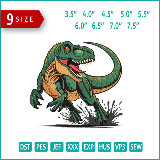 Roaring T Rex Charge Embroidery Design Files - 9 Size's