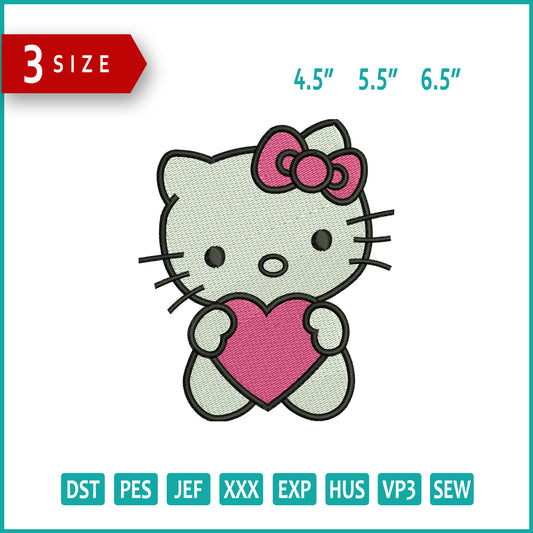 Hello Kitty Heart Embroidery Design Files - 3 Size's