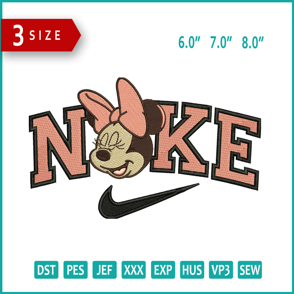Nike Minnie Mouse v18 Embroidery Design Files - 3 Size's