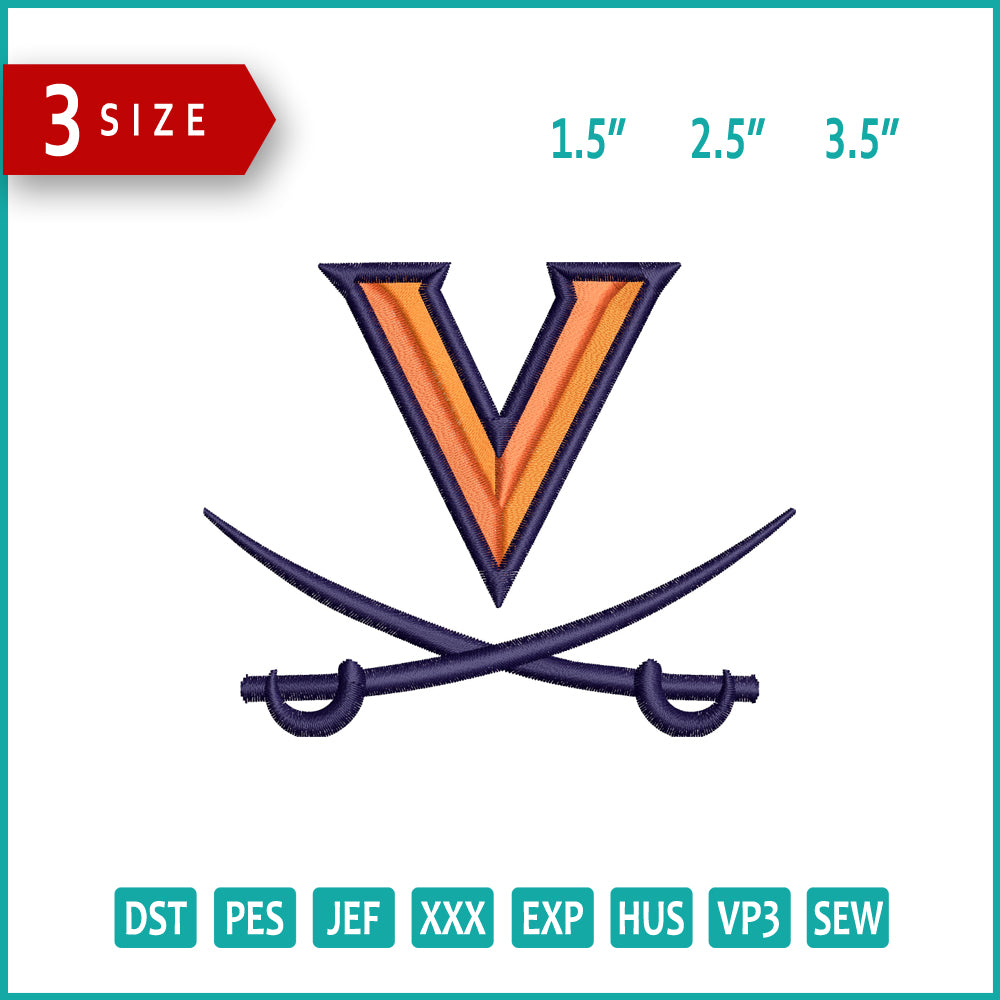 Virginia Cavaliers Football Logo Embroidery Design Files - 3 Size's