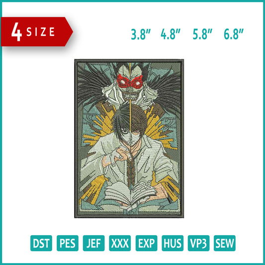 Death Note v2 Embroidery Design Files - 4 Size's