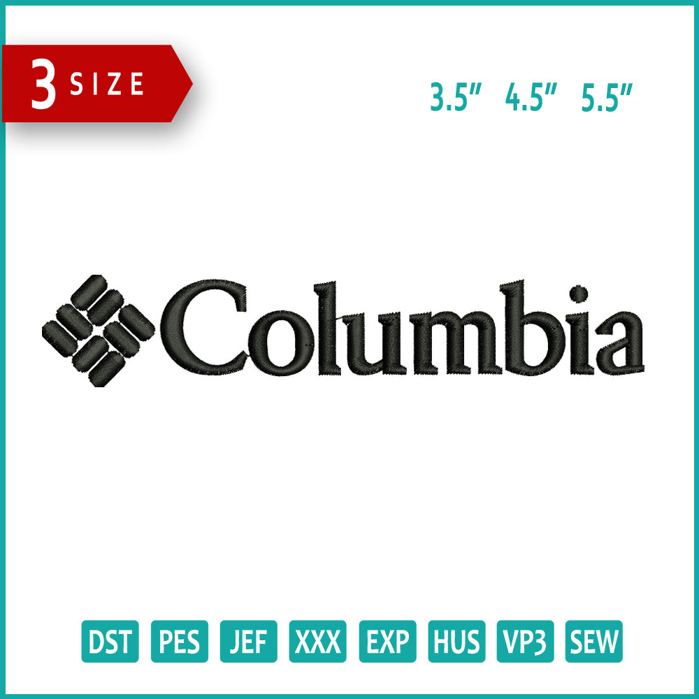 Columbia Logo Embroidery Design Files - 3 Size's