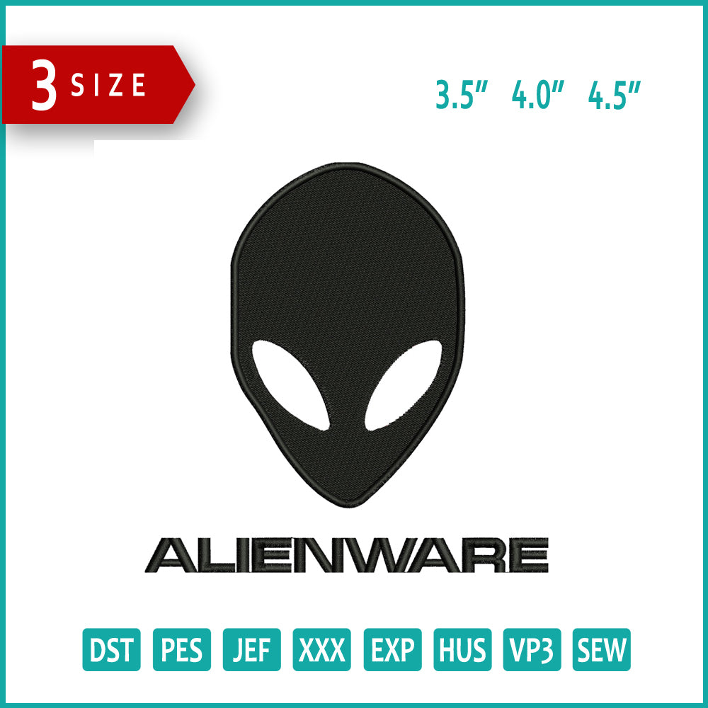 Alienware Logo Embroidery Design Files - 3 Size's