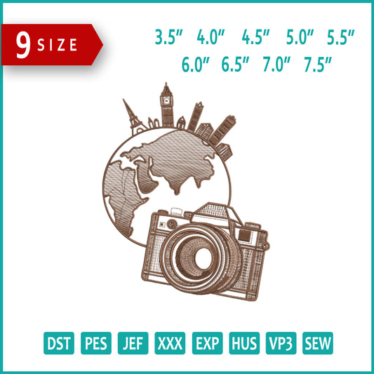 Travel Through the Camera Embroidery Design Files - 9 Size's