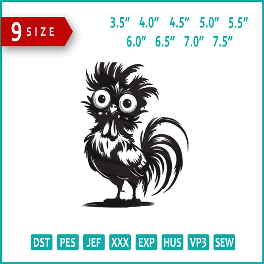Fluffy Shocked Rooster Embroidery Design Files - 9 Size's