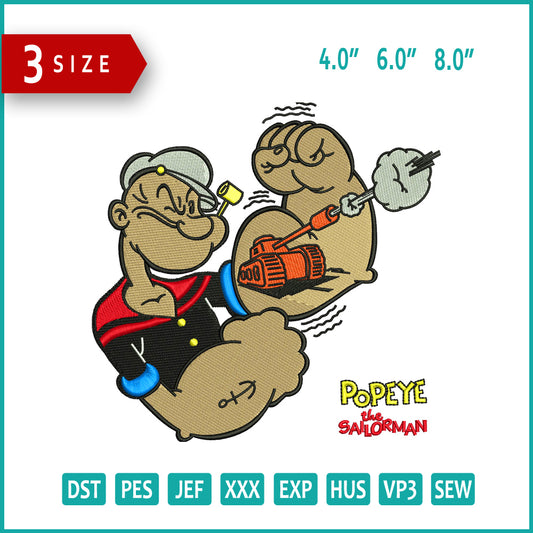 Popeye v2 Embroidery Design Files - 3 Size's