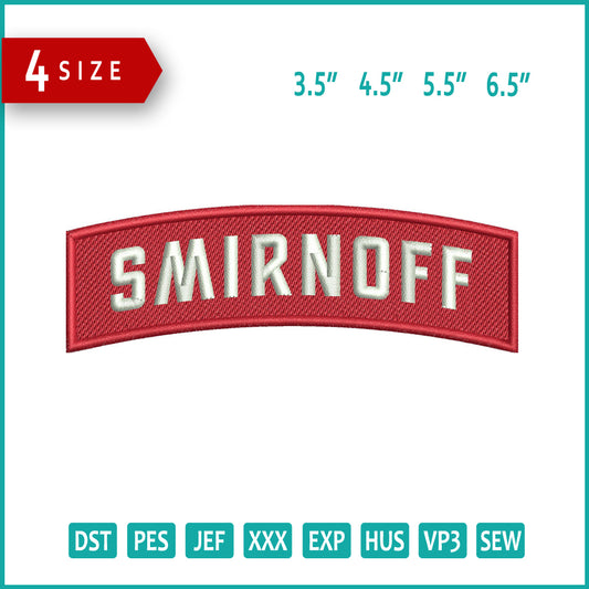 Smirnoff Logo Embroidery Design Files - 4 Size's