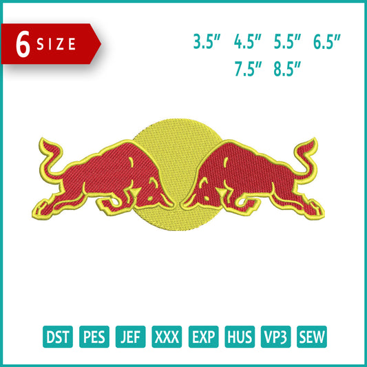Red Bull Logo v3 Embroidery Design Files - 6 Size's