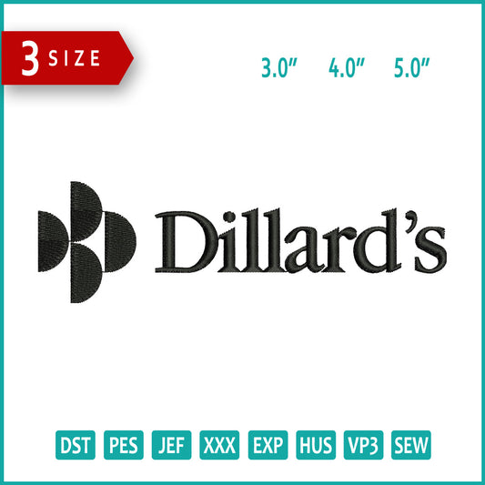 Dillards Logo Embroidery Design Files - 3 Size's
