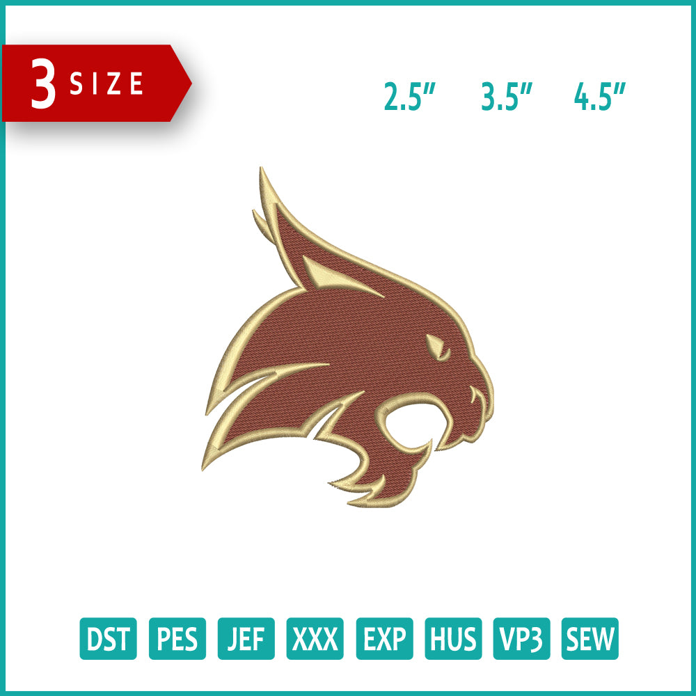 Texas State Bobcats Logo Embroidery Design Files - 3 Size's