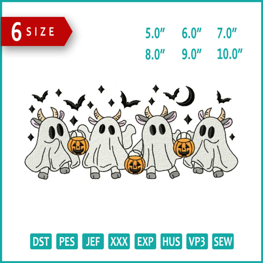 Cow Ghost Embroidery Design Files - 6 Size's