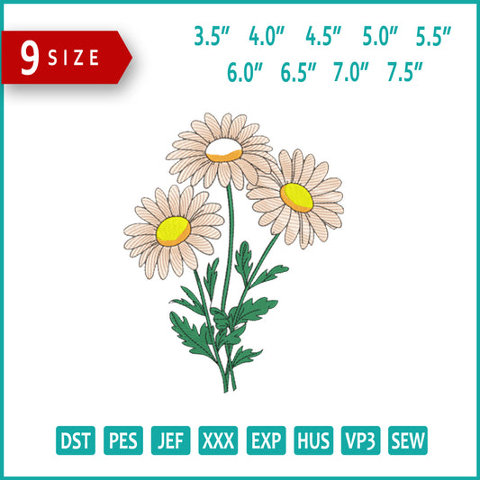Blooming Daisies Embroidery Design Files - 9 Size's
