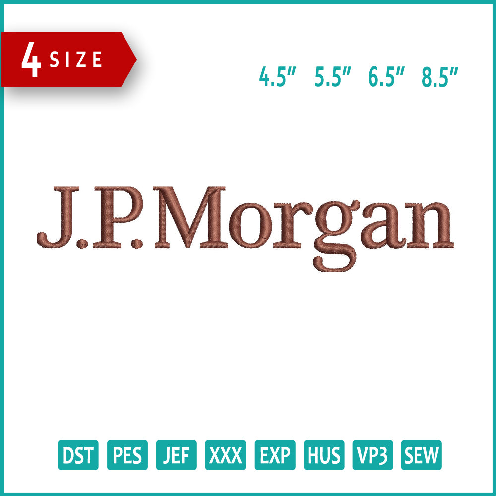 J.P Morgan Logo Embroidery Design Files - 4 Size's – Online Embroidery ...