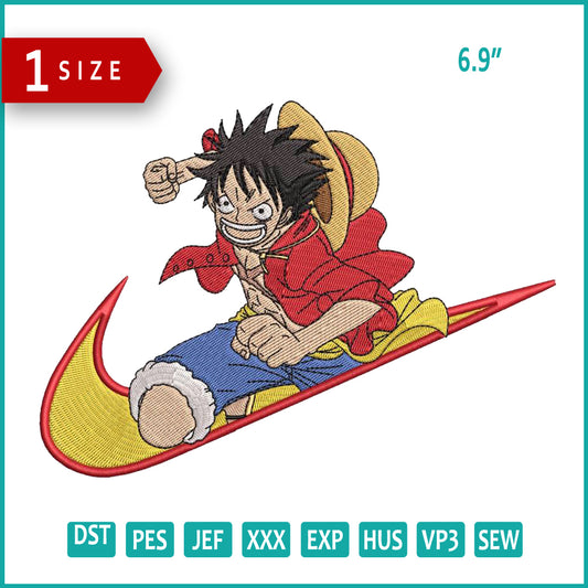Monkey D Luffy Swoosh v5 Embroidery Design Files - 1 Size
