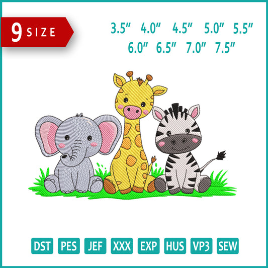 Safari Animals Embroidery Design Files - 9 Size's