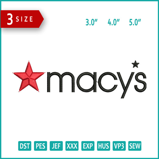 Macys Logo Embroidery Design Files - 3 Size's