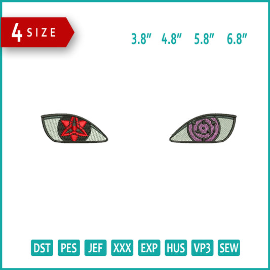 Sasuke Eyes Embroidery Design Files - 4 Size's