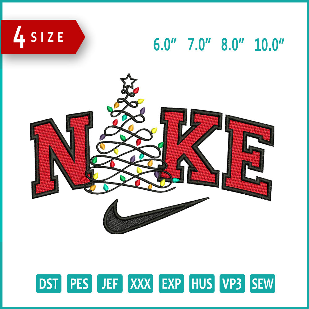 Nike Christmas Tree Embroidery Design Files - 4 Size's