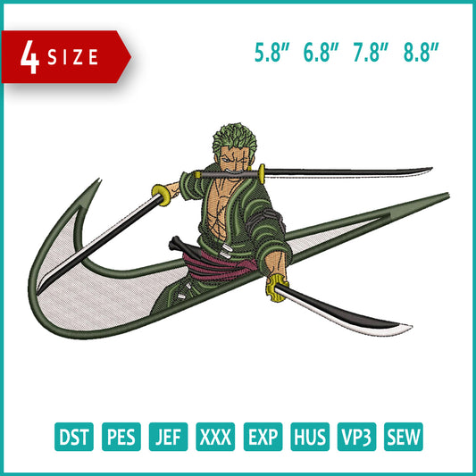 Roronoa Zoro Swoosh v2 Embroidery Design Files - 4 Size's