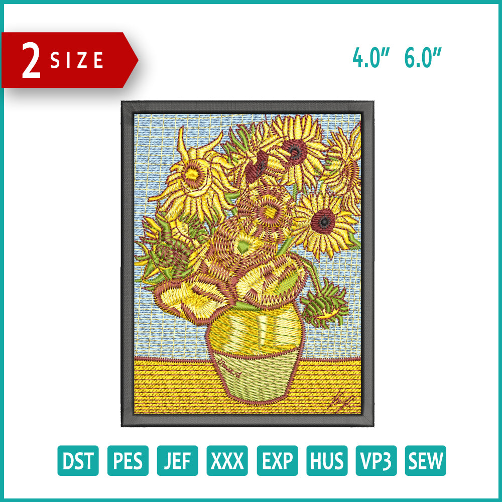 Sunflowers After Van Gogh Embroidery Design Files - 2 Size's