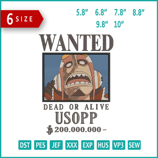 Dead Or Alive USOPP Wanted Embroidery Design Files - 6 Size's