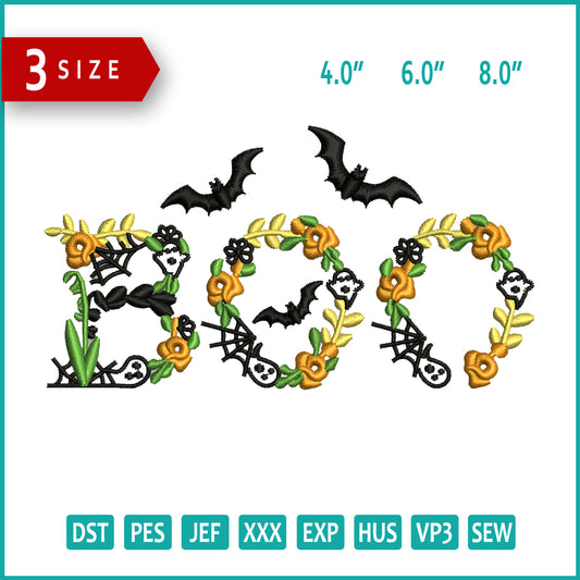 Floral Vampire Boo Embroidery Design Files - 3 Size's