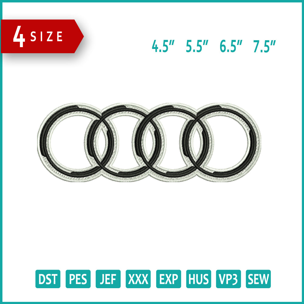 Audi Logo Embroidery Design Files - 4 Size's