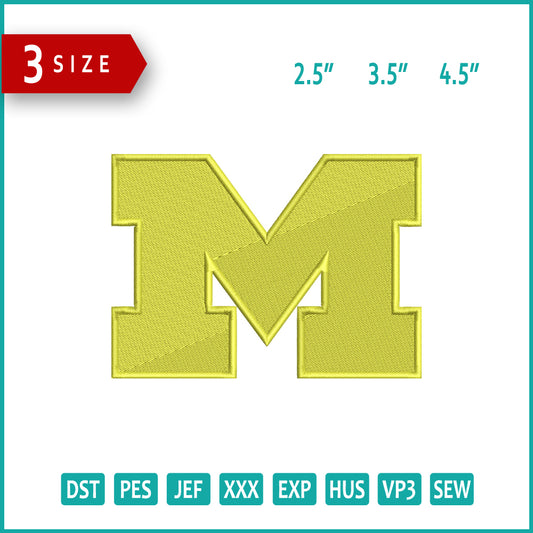 Michigan Wolverines Logo Embroidery Design Files - 3 Size's
