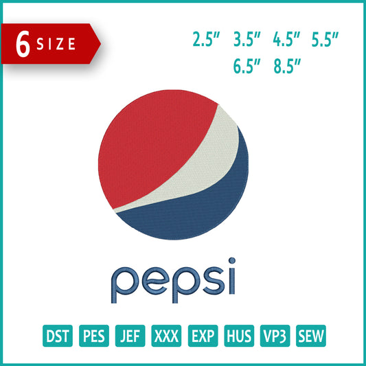Pepsi Logo v3 Embroidery Design Files - 6 Size's