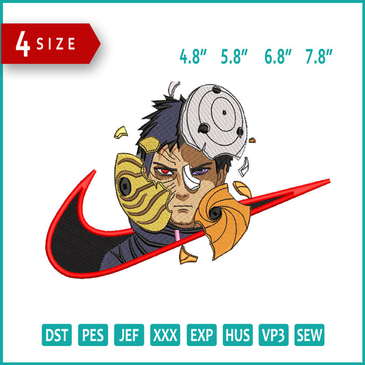 Uchiha Obito Swoosh v2 Embroidery Design Files - 3 Sizes