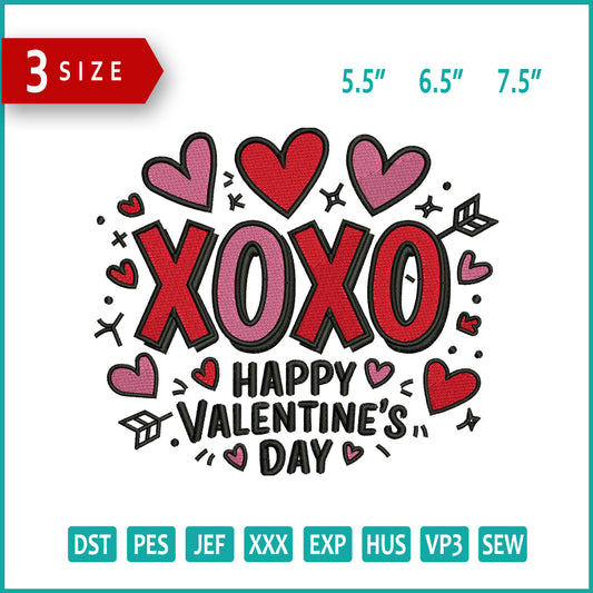 XoXo Happy Valentines Day Embroidery Design Files - 3 Size's