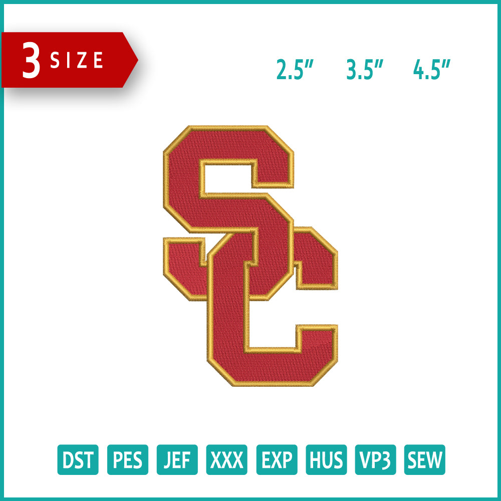 Southern California Trojans Logo Embroidery Design Files - 3 Size's