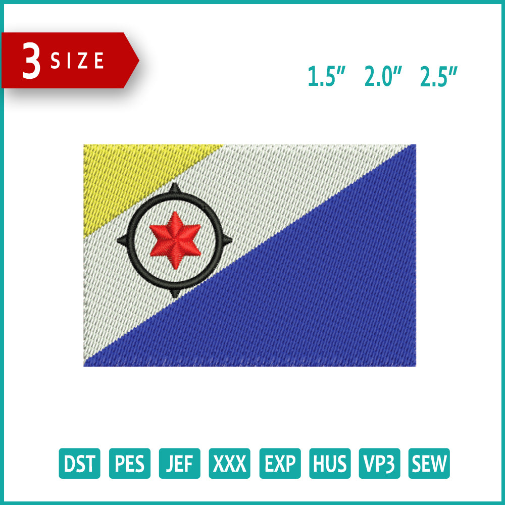 Bonaire Flag Embroidery Design Files - 3 Size's