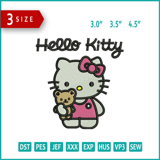 Hello Kitty Teddy Embroidery Design Files - 3 Size's