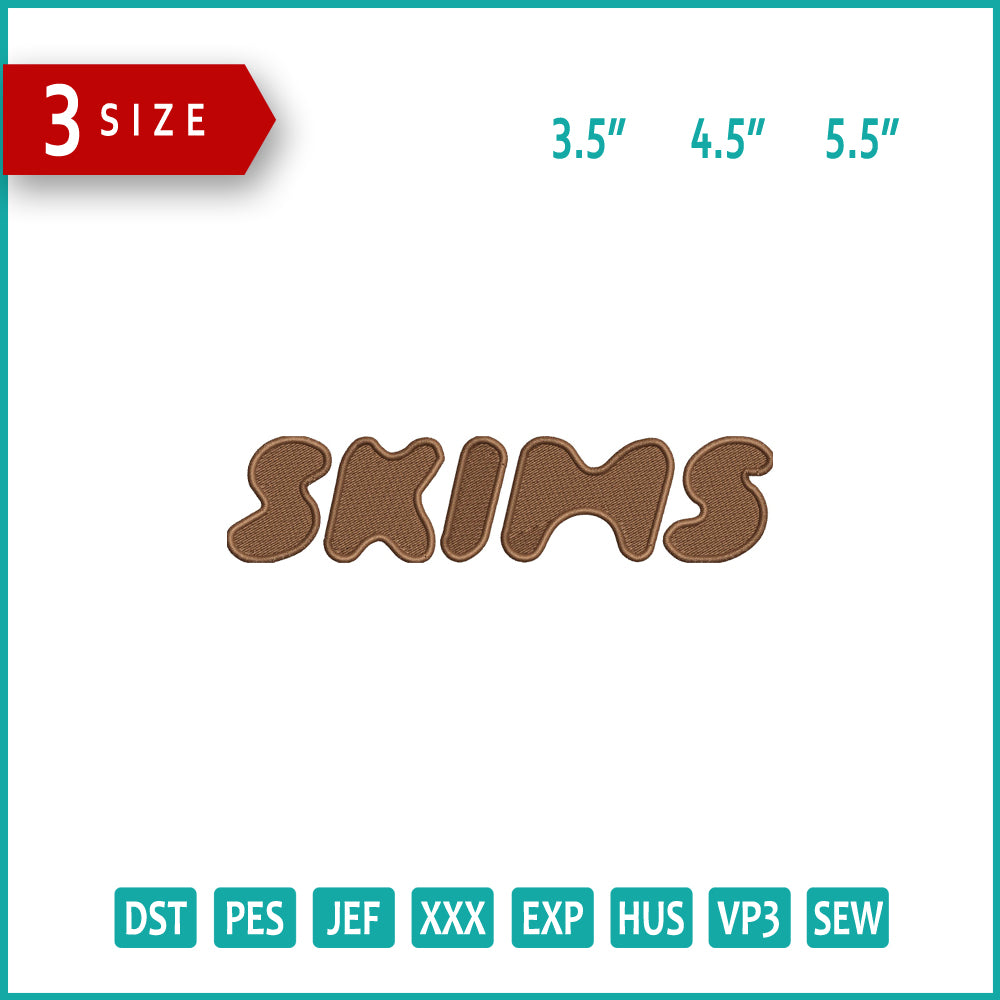 Skims Logo Embroidery Design Files - 3 Size's