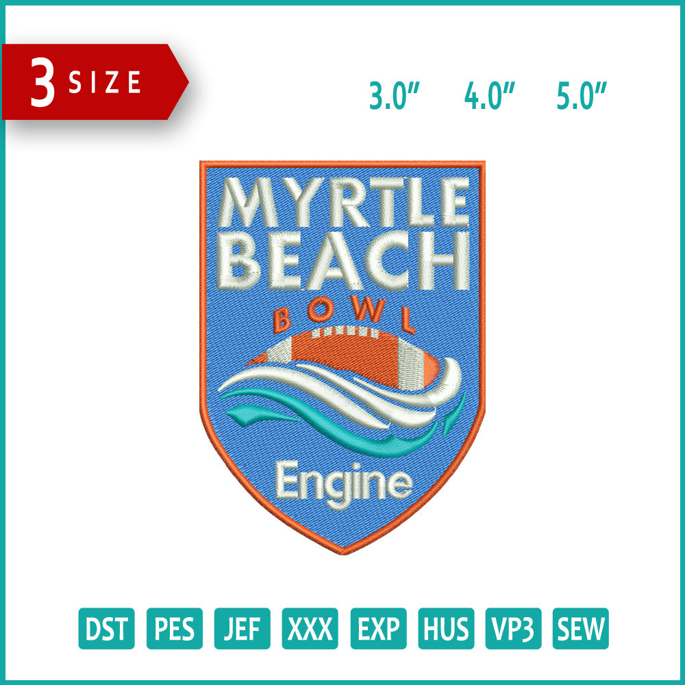 Myrtle Beach Bowl Engine Logo Embroidery Design Files - 3 Size's