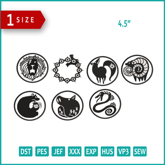 Seven Deadly Sins Logo Embroidery Design Files - 1 Sizes