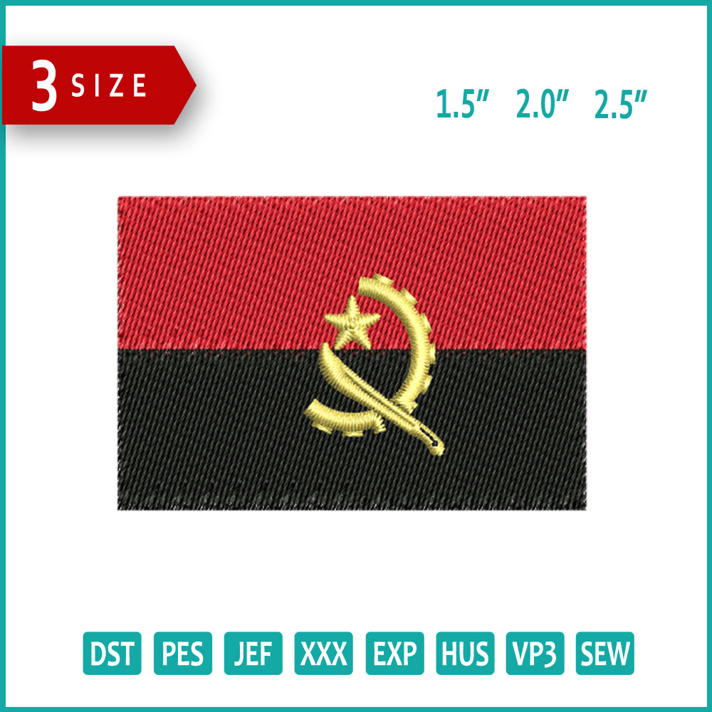 Angola Flag Embroidery Design Files - 3 Size's