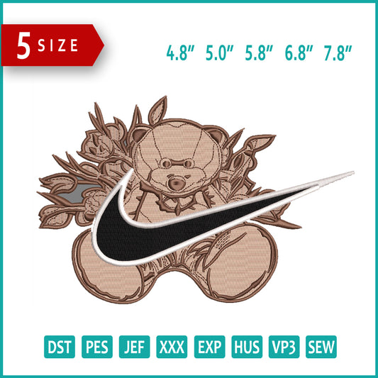 Bear Swoosh Embroidery Design Files - 5 Size's