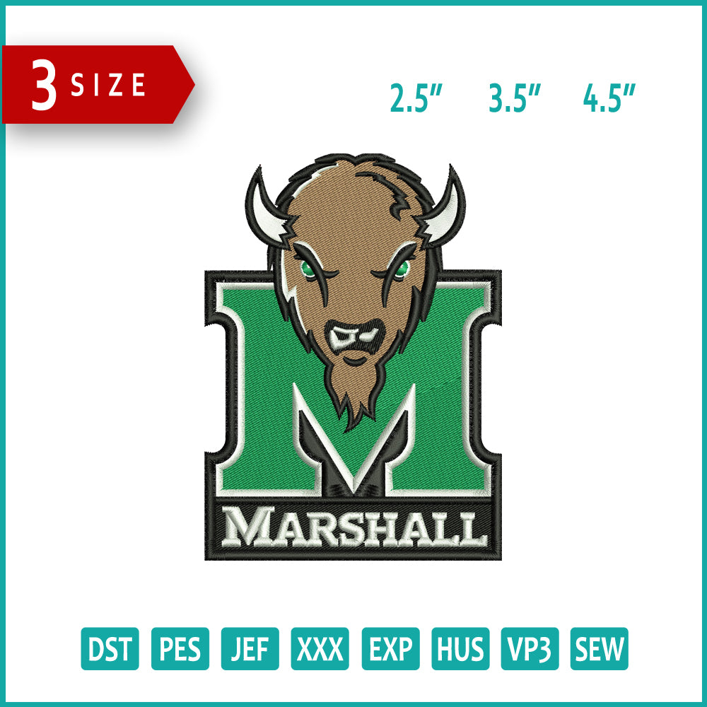 Marshall Thundering Herd Logo Embroidery Design Files - 3 Size's