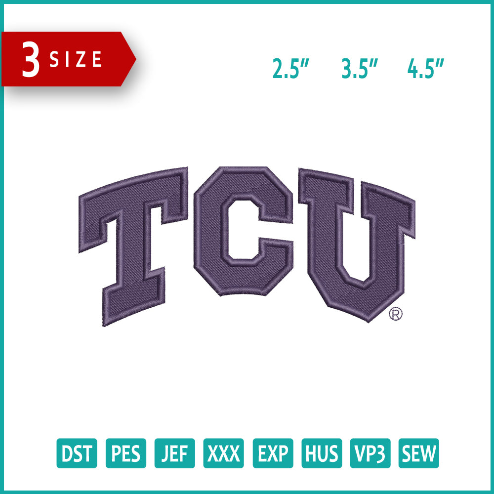 TCU Horned Frogs Logo Embroidery Design Files - 3 Size's